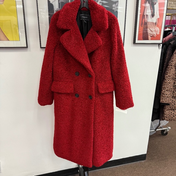 BCBGMAXAZRIA Women's Notched-Collar Teddy Coat Red SPL - Picture 1 of 6